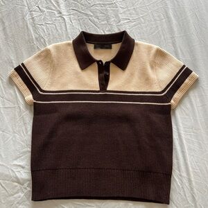 Zara Knit Polo Crop Top in Cream & Dark Brown
